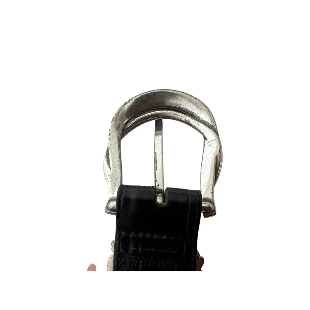 Brighton Womens Belt Black Croc Embossed Leather w Silver Barb Wire Buckle L 34
